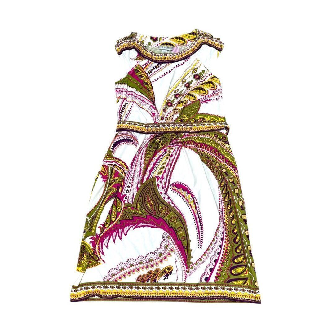 Dressbarn Womens Paisley Dress Scoop Neckline Sleeveless & Belt Size 6 Whimsical